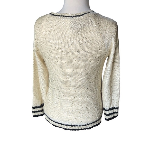 Francesca's Collections Sweater Gold Embellished Shimmery Cream & Black S/M NWT - Picture 2 of 6